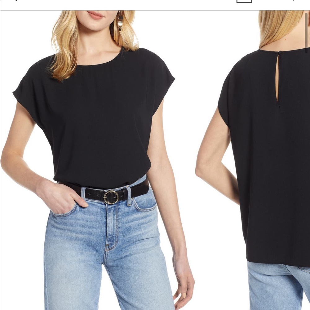 HALOGEN Black Cap Sleeve Blouse XSmall